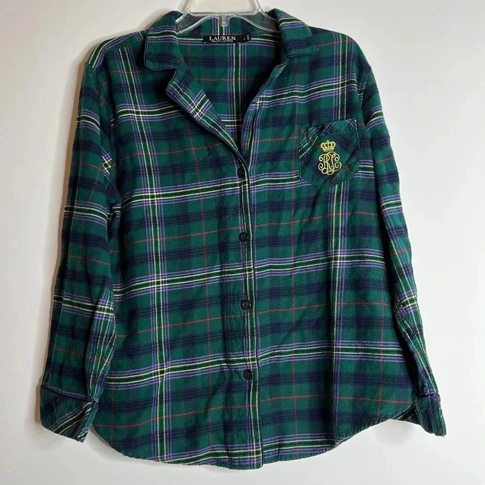 Lauren Ralph Lauren | Women’s Flannel lounge Pajama Plaid Top  | size L | EUC